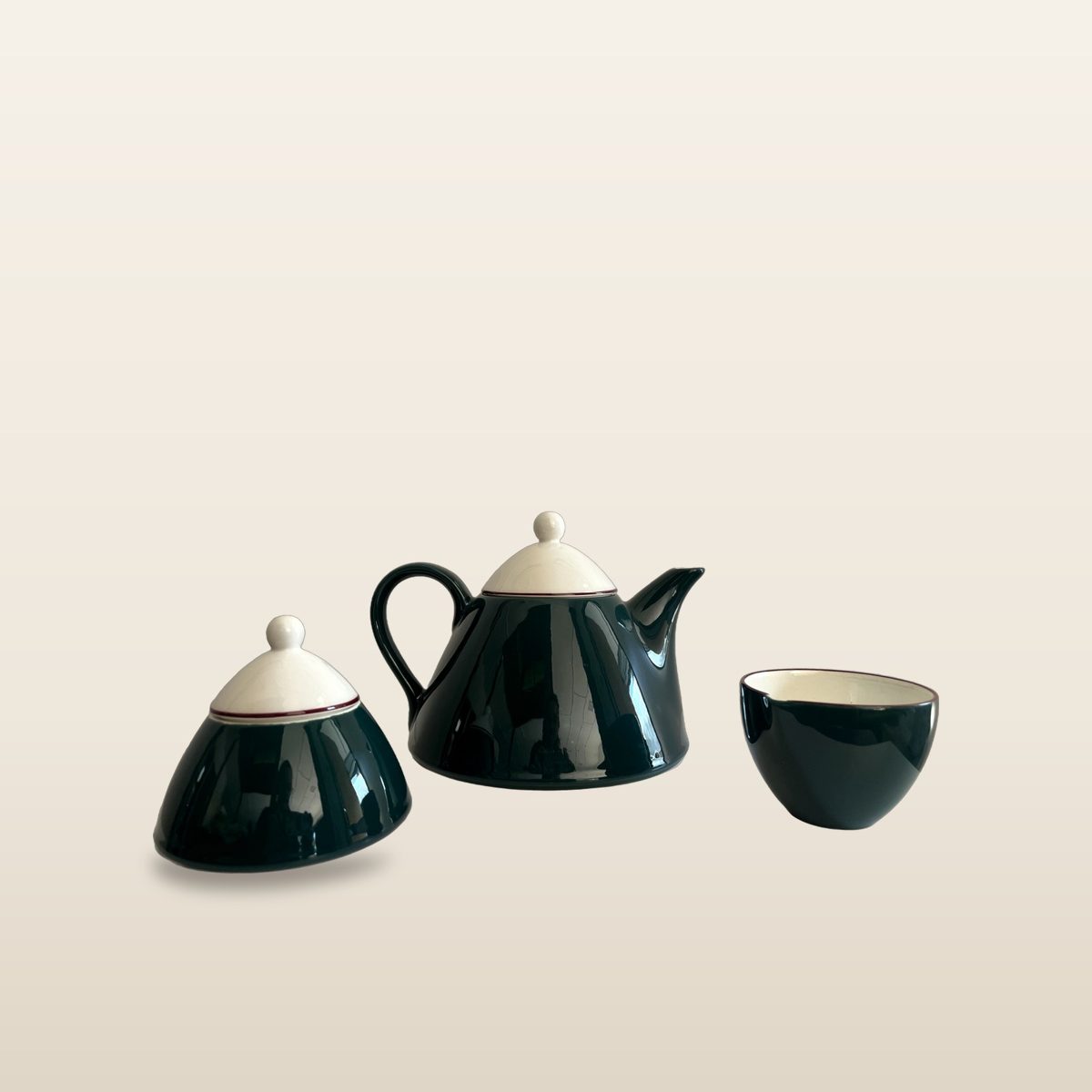 Pagnossin forest green tea set — teapot, sugar bowl and cup